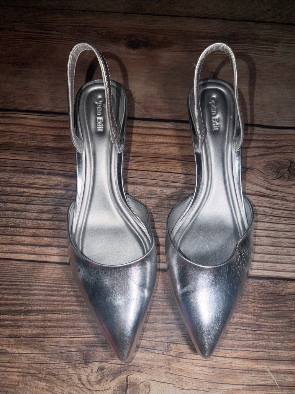Open edit size 10 Silver Pointed Slingback Mules